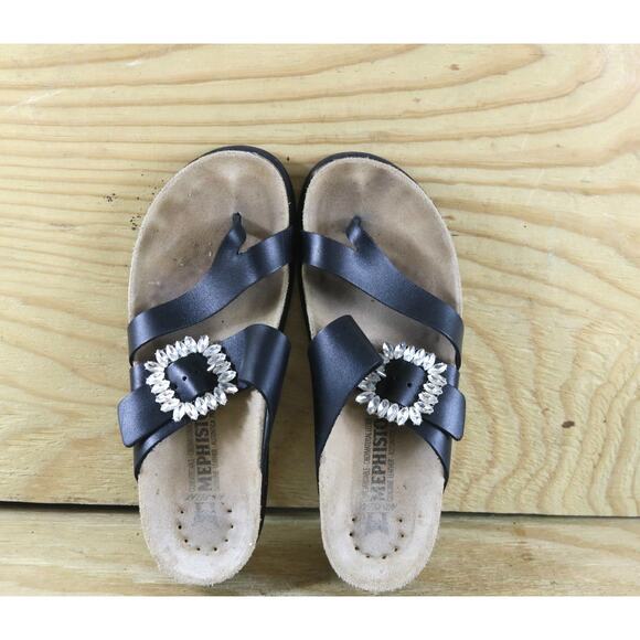 Mephisto Womens Sandals 38 Hambre Jewel Buckle Slides Slip On Shoes - Picture 5 of 7